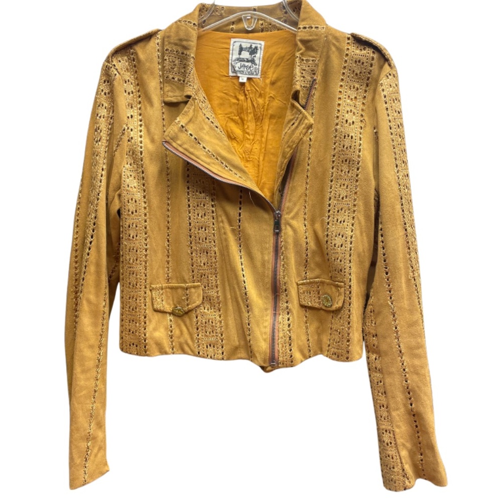 Anthropologie Jaase Butterscotch Faux Suede Multiple Texture Zip Jacket Sz M